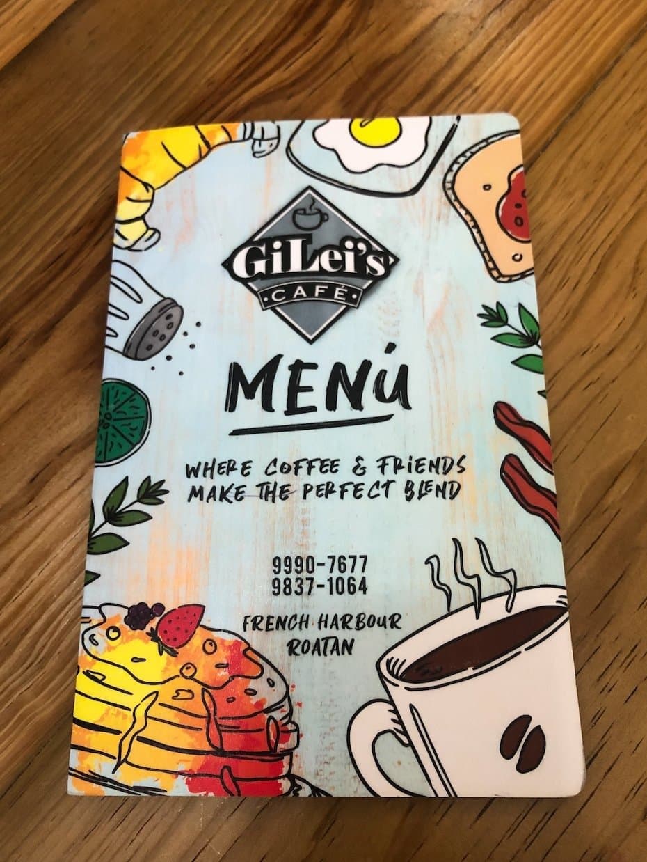 GiLei's Café's real printed menu card