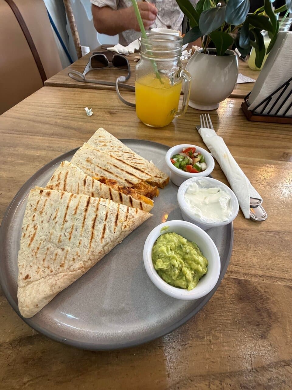Chicken quesadillas with guacamole and sour cream at GiLei's Café